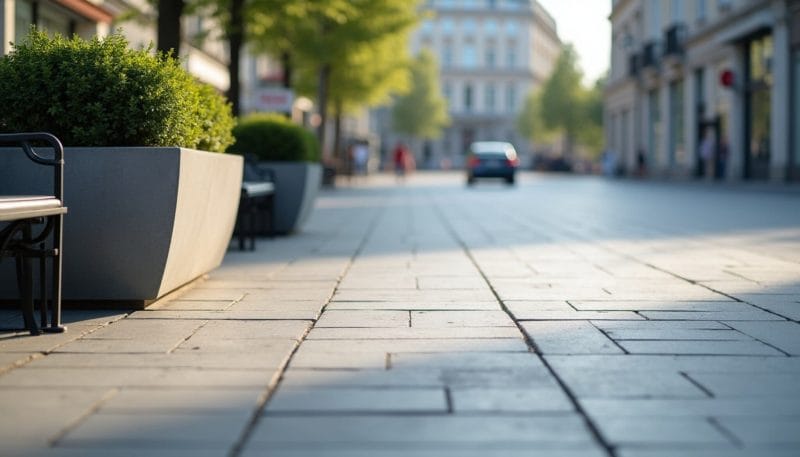Acera ancha y accesible en una ciudad.