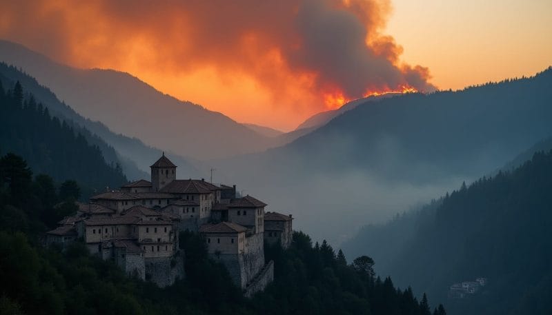 Incendio forestal amenazando un pueblo en El Bierzo.