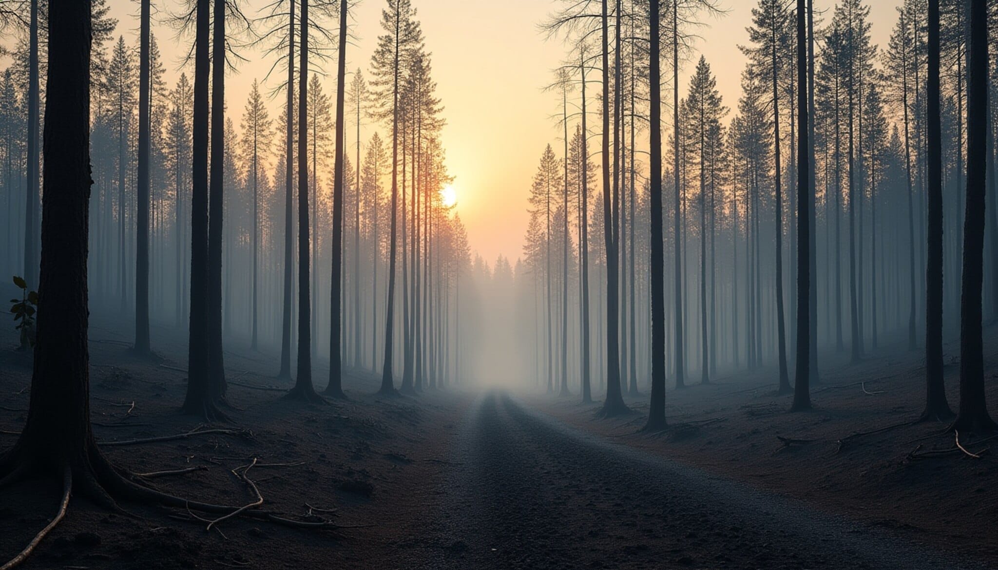 Paisaje desolador tras un incendio forestal en los montes de León.