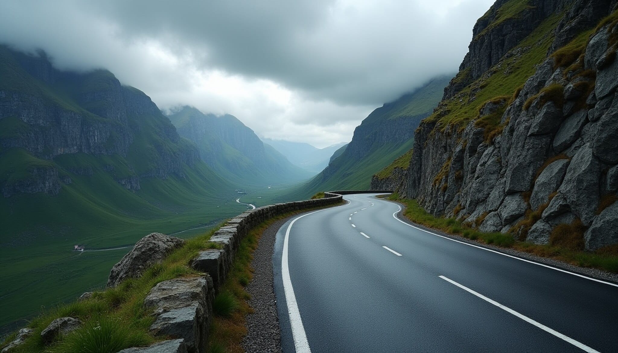 Carretera de montaña sinuosa y espectacular en Europa.