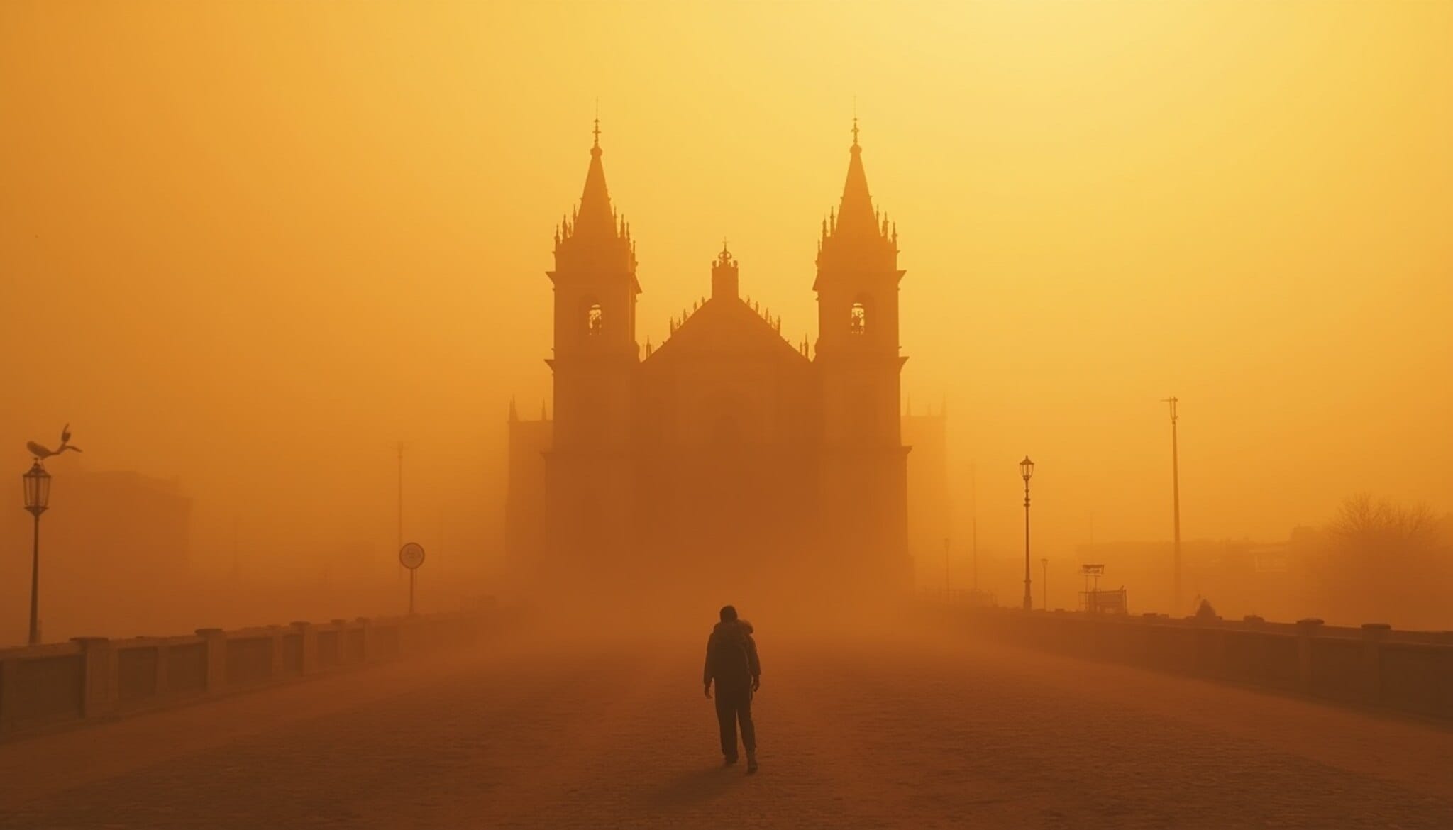 Vista de la Catedral de León con el cielo anaranjado por la calima sahariana