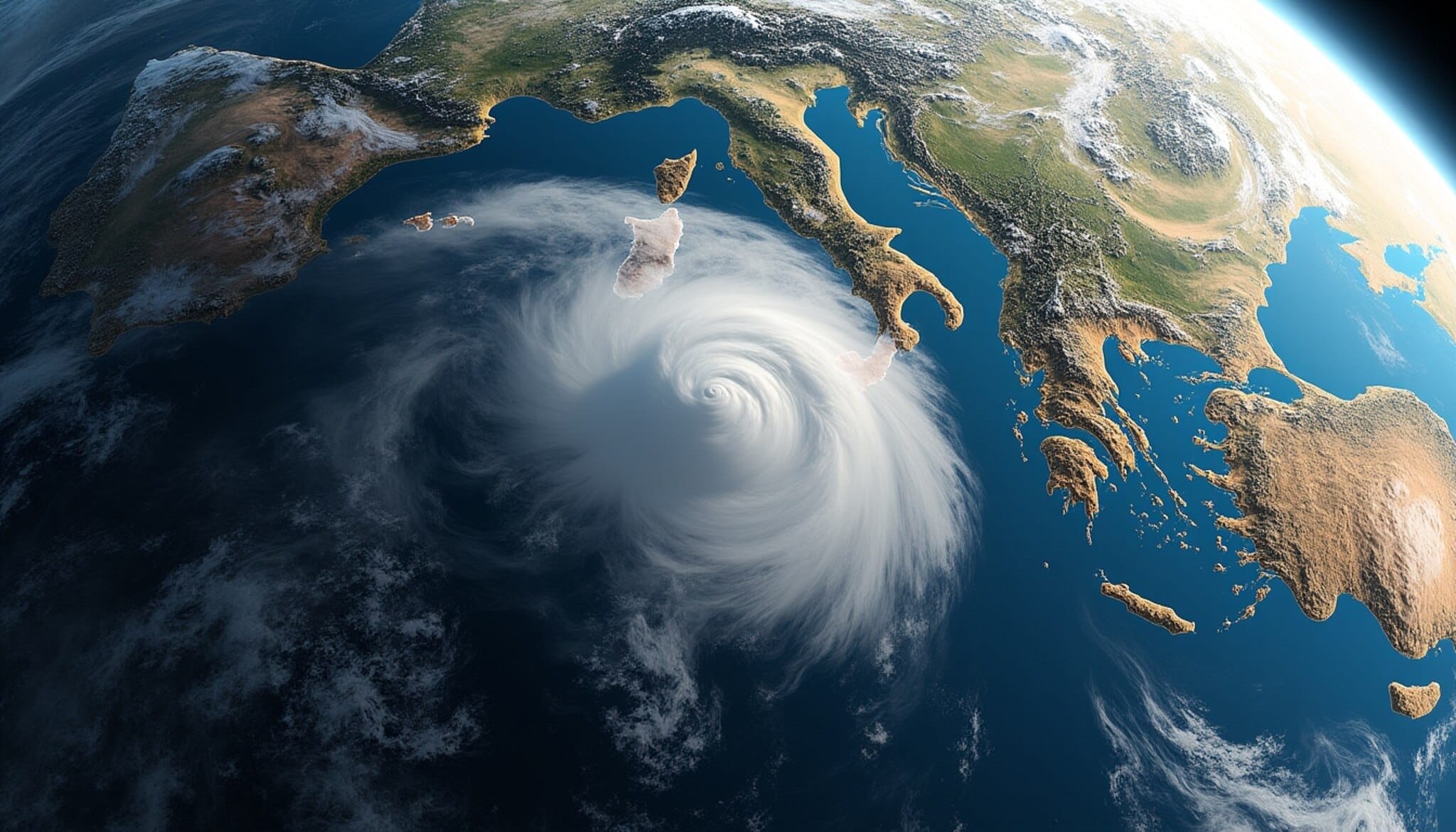 Recreación de un ciclón post-tropical en el Atlántico afectando a la península.