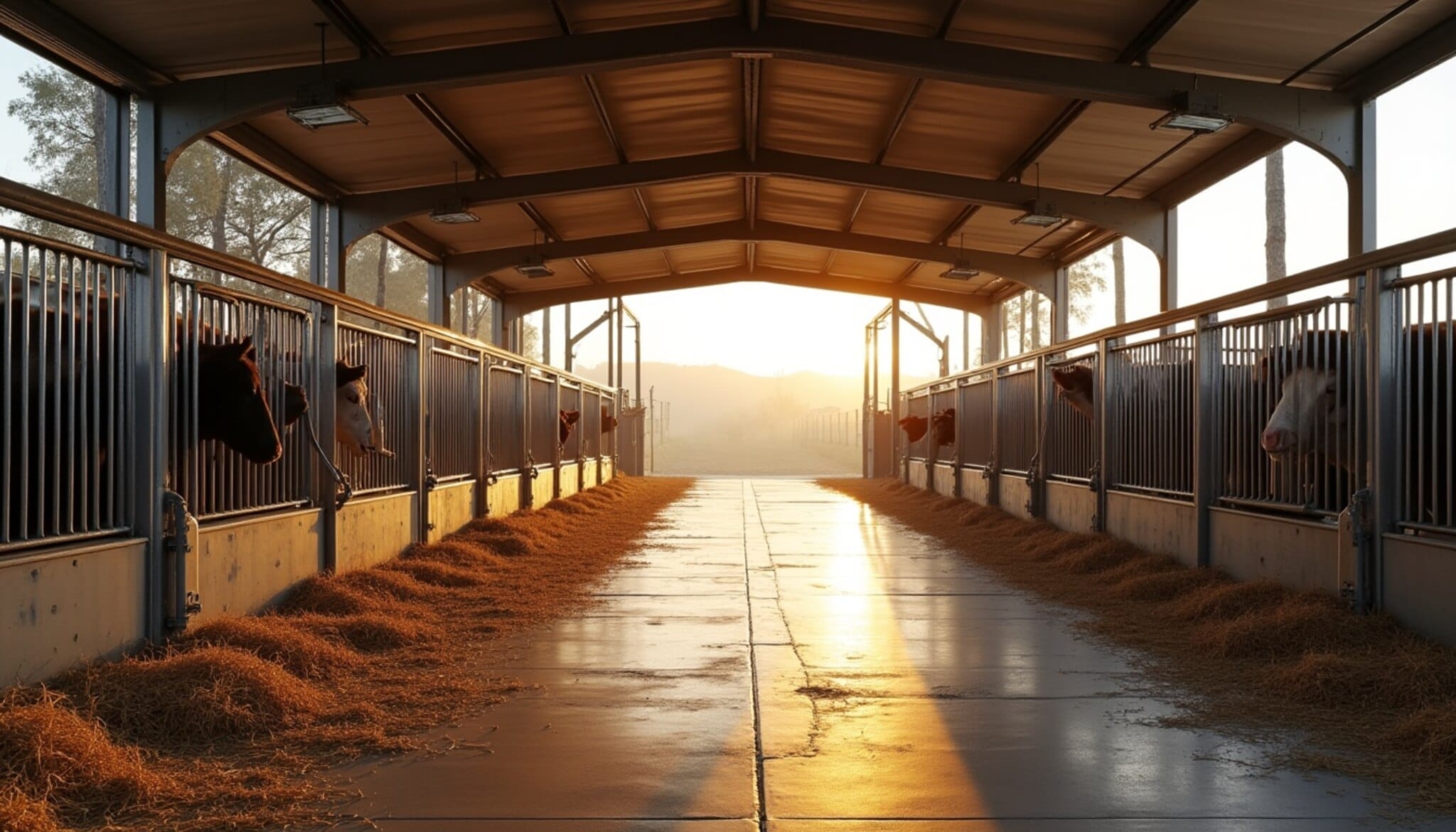 Interior de un establo moderno y limpio en la provincia de León.
