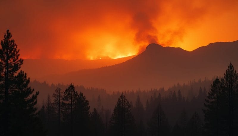 Paisaje de Las Médulas amenazado por el humo de un incendio forestal.