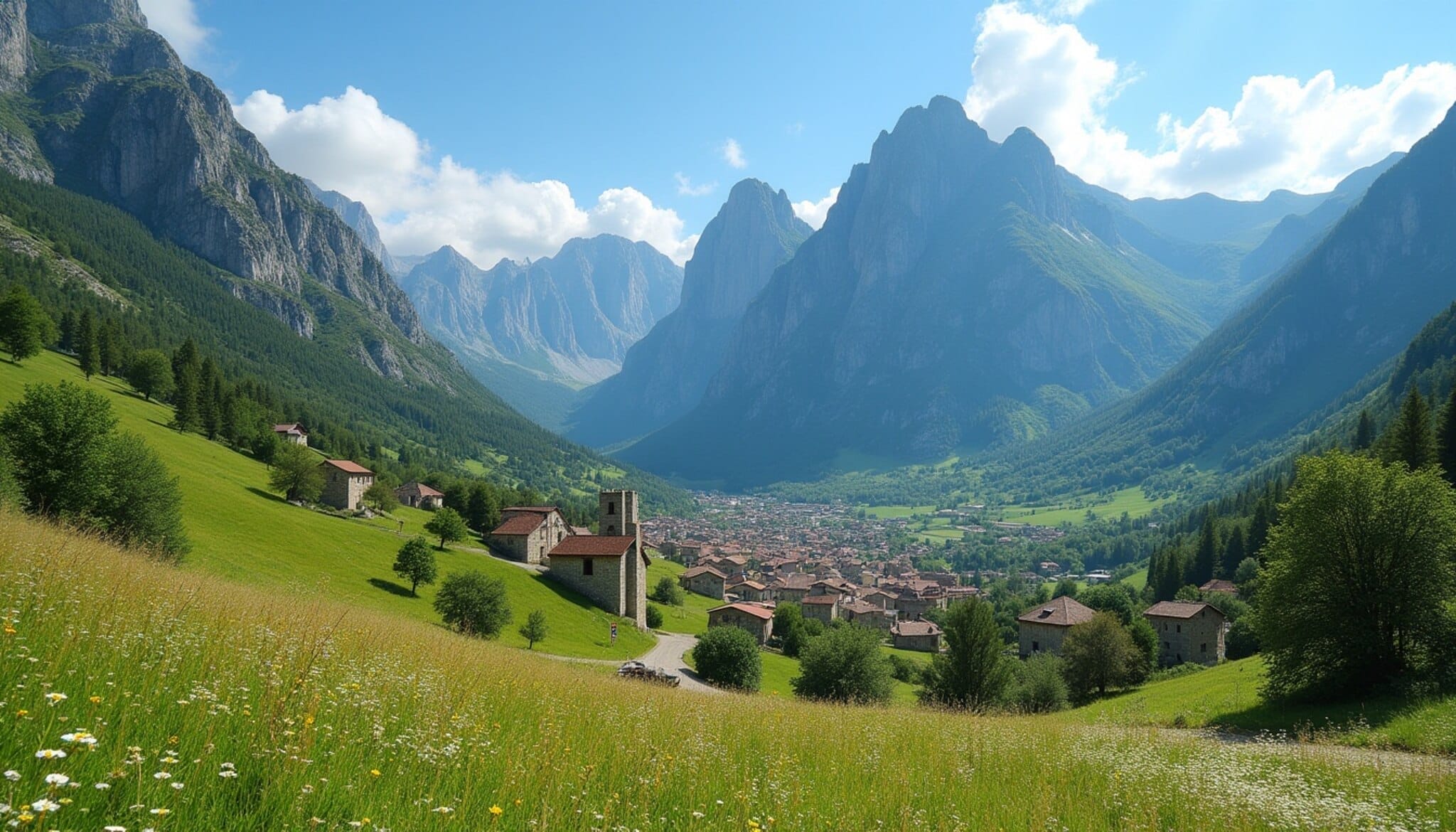 Paisaje idílico del valle de Babia en León durante el verano.