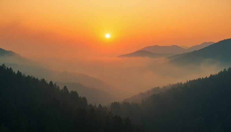 Humo de un incendio forestal cubriendo un valle