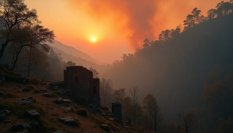 Paisaje de la Tebaida Berciana amenazado por un incendio forestal.