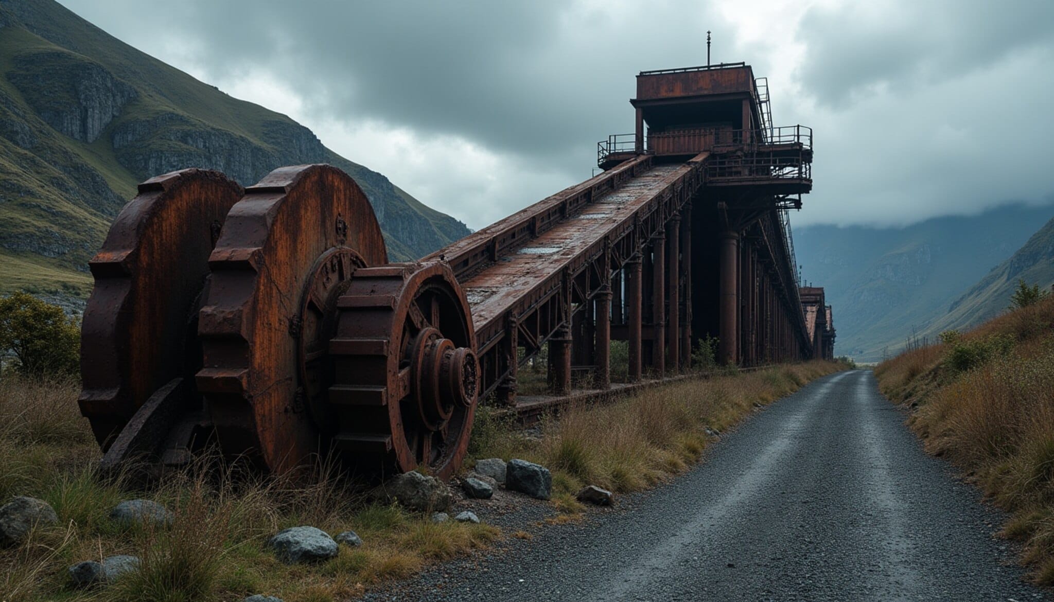 Infraestructuras de una antigua explotación minera abandonada en León.