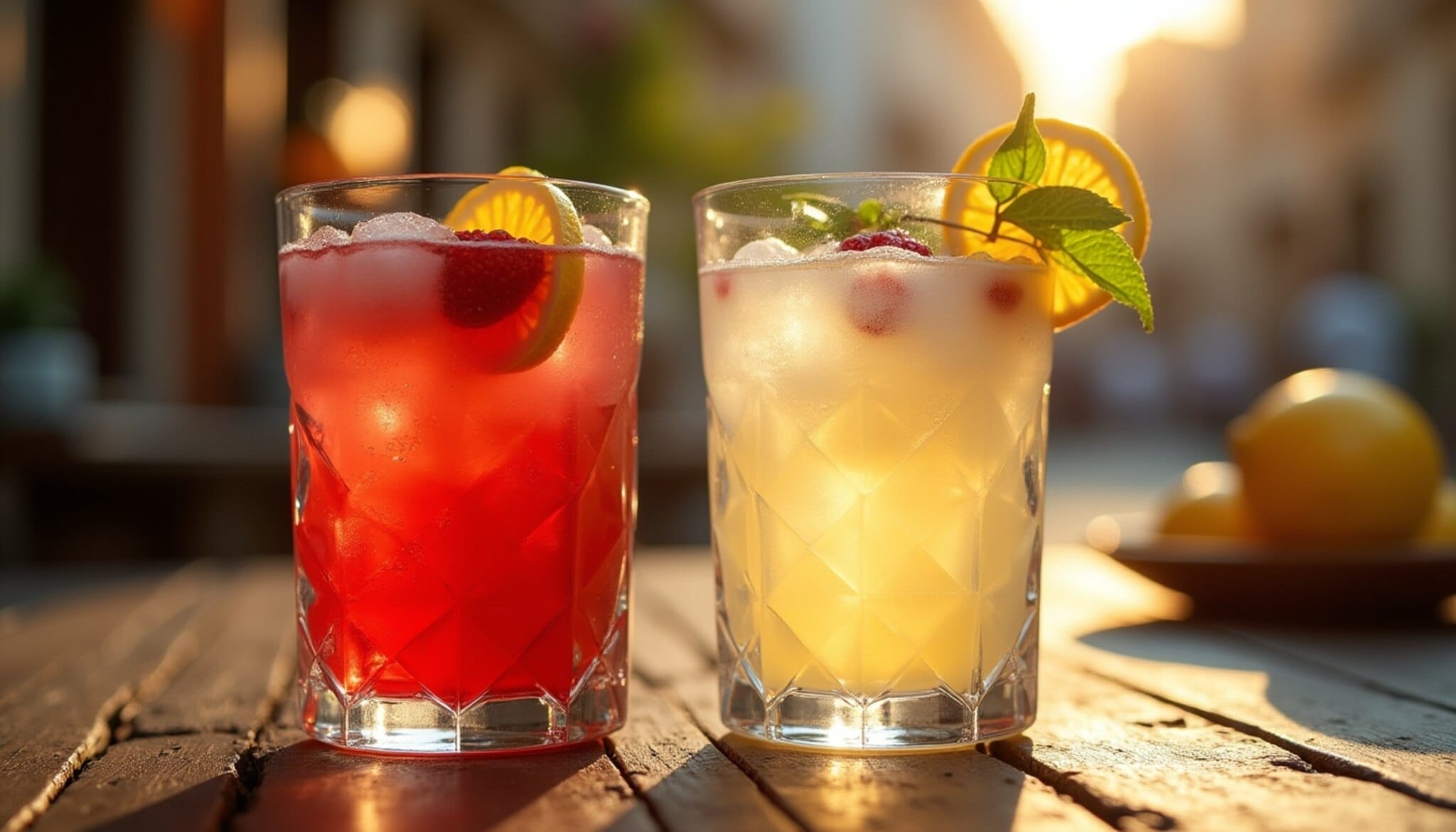 Vasos con limonada roja y blanca servidos en mesa tradicional de León