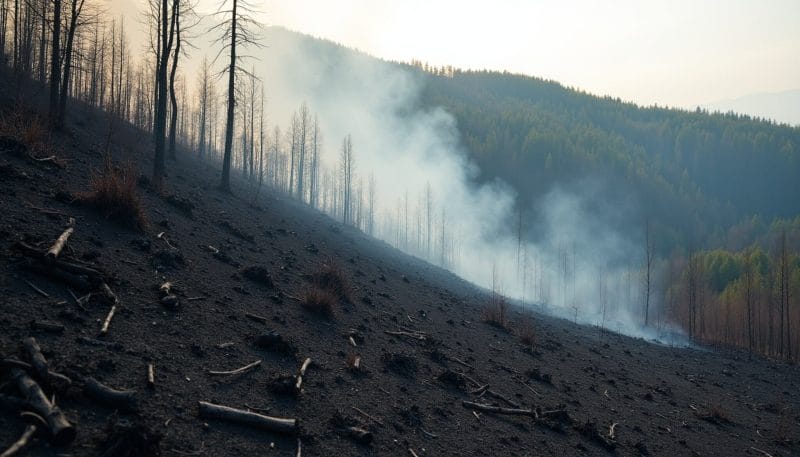 Colina calcinada tras un incendio en El Bierzo