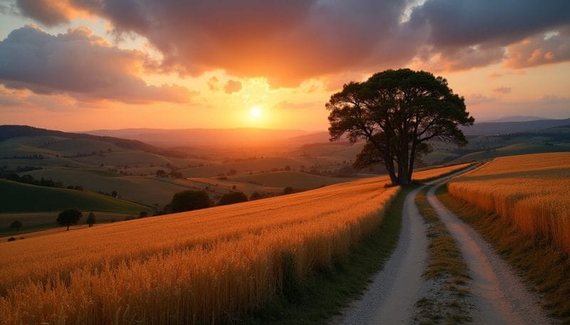 Atardecer en un paisaje de la provincia de León.