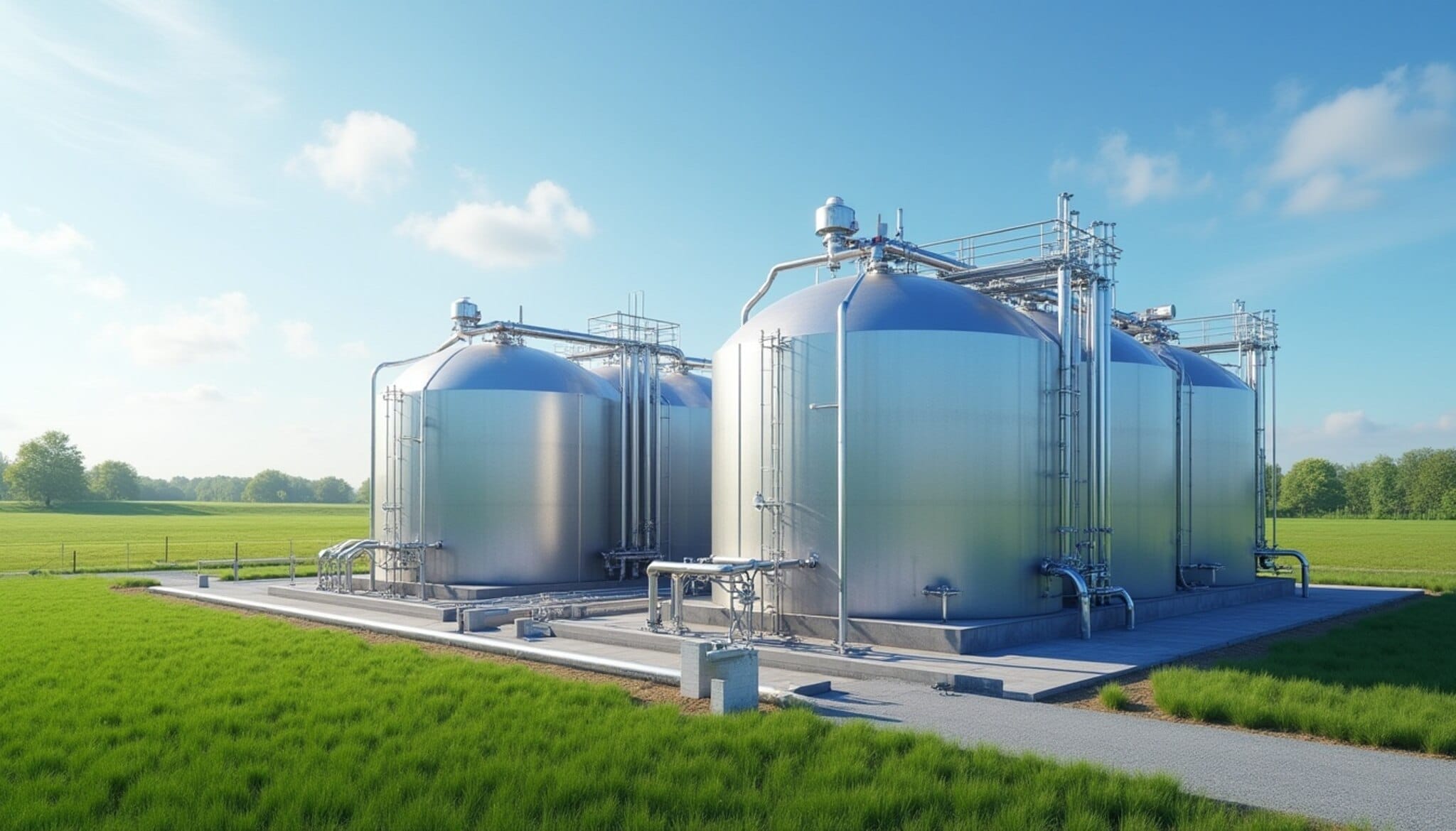 Recreación de una moderna planta de producción de biometano.