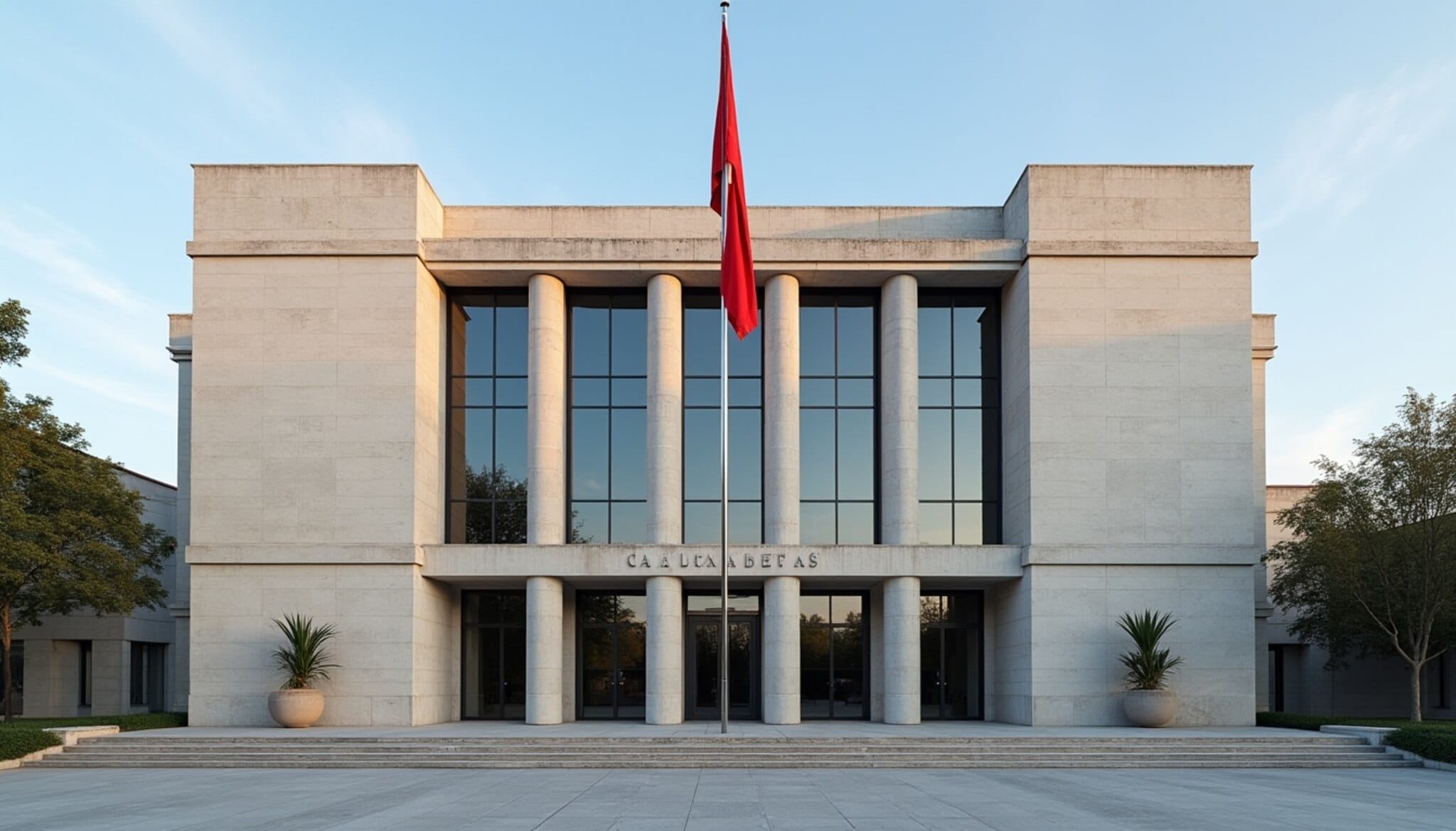 Fachada del Ayuntamiento de Ponferrada con bandera a media asta