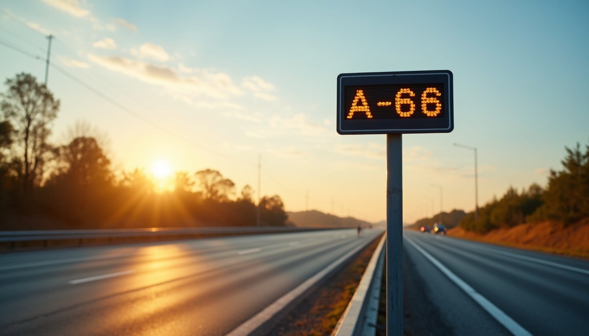 Radar de tráfico en la autovía A-66 en León con señalización vial