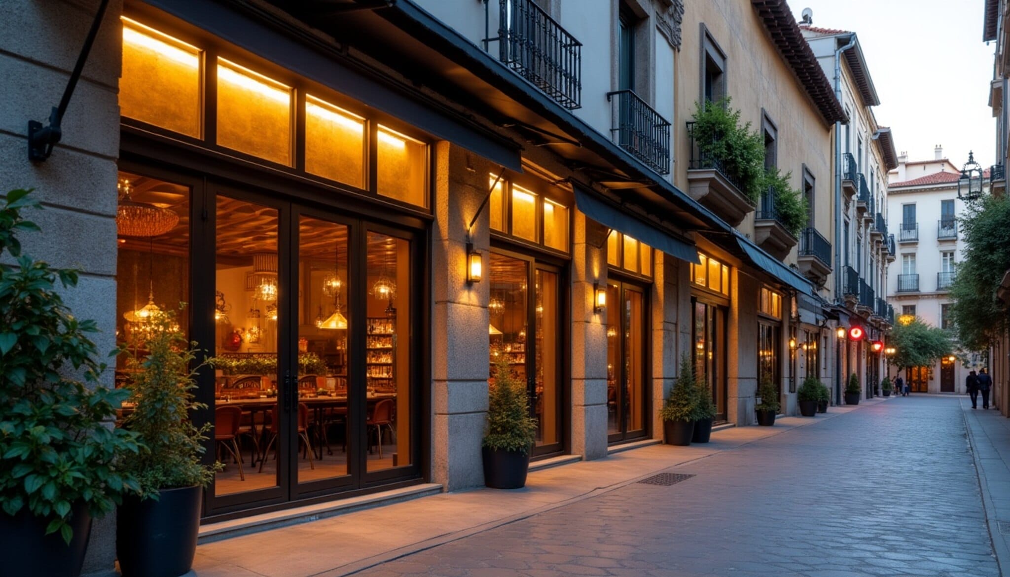 Fachada iluminada de un restaurante en León reconocido por la OAD