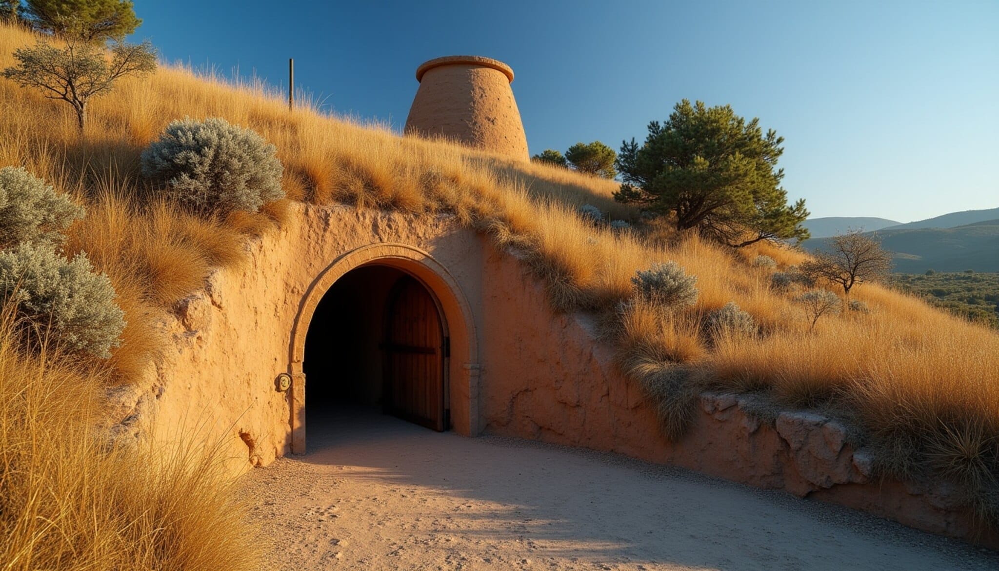 Entrada a una bodega subterránea tradicional en Valdevimbre, León.