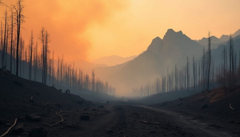 Paisaje desolador del Valle de Valdeón tras el incendio.
