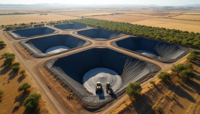 Recreación de un moderno vertedero industrial en un entorno rural.