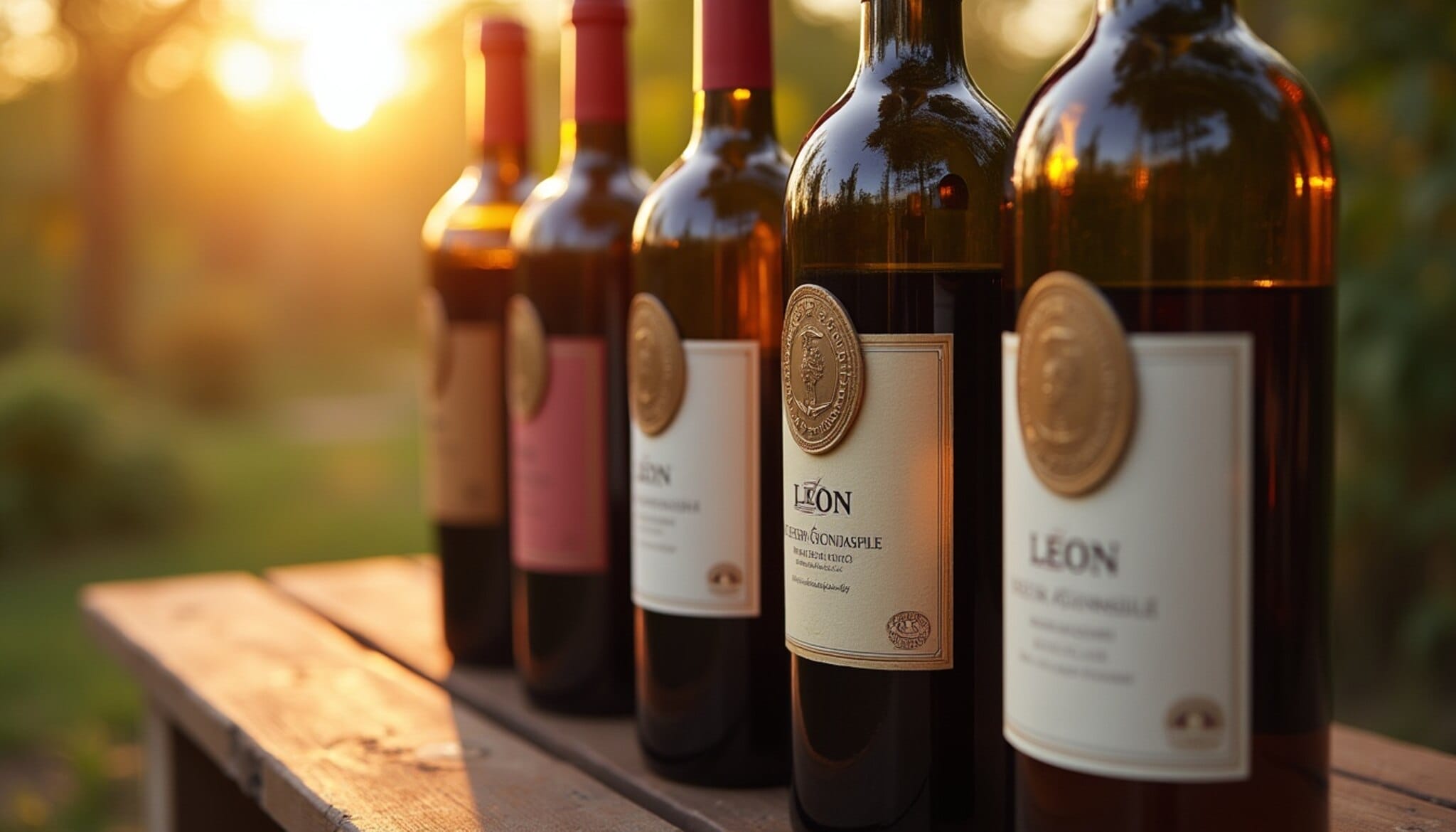 Botellas de vino de León con medallas internacionales en etiqueta