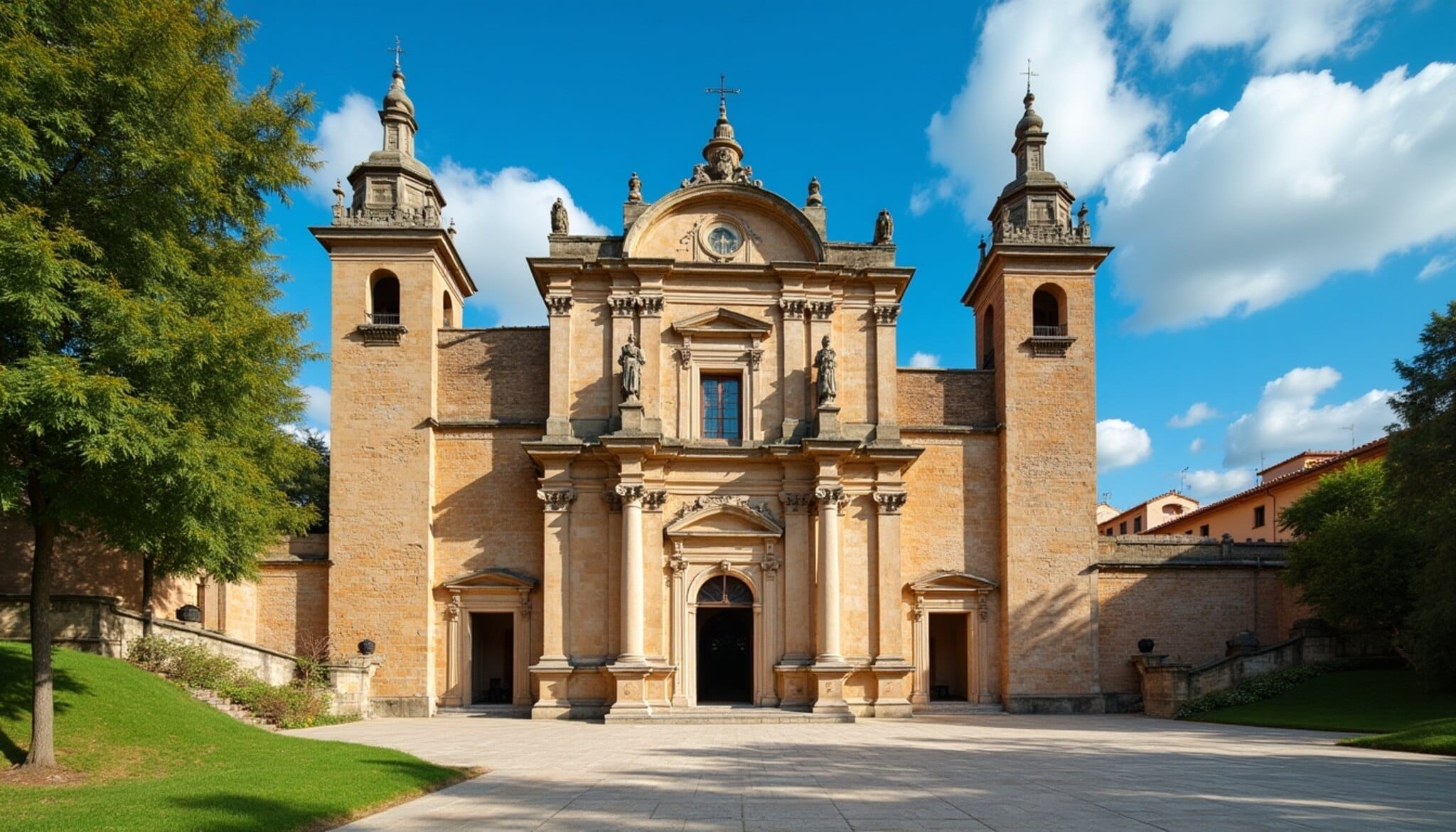 Vista panorámica de un monumento histórico en León con visitantes disfrutando la cultura